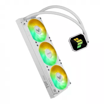 Viss-vienā šķidruma dzesētājs ASUS TUF Gaming LC III 360 ARGB balta Edition — 360mm, 120 mm ventilatori, LGA1700/1200, AM4/AM5 atbalsts