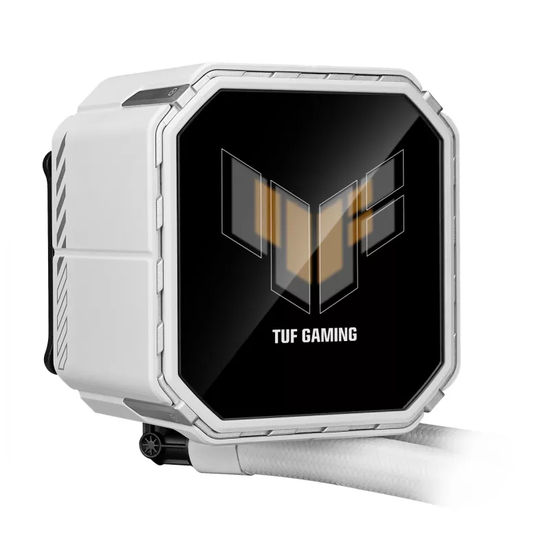 Universāls šķidruma dzesētājs ASUS TUF Gaming LC III 360 ARGB LCD balta Edition — 360 mm radiators, 3×120 mm PWM ventilatori, LCD displejs, Balta