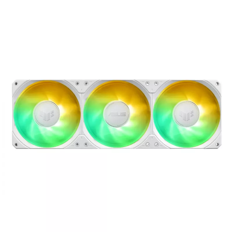 Universāls šķidruma dzesētājs ASUS TUF Gaming LC III 360 ARGB LCD balta Edition — 360 mm radiators, 3×120 mm PWM ventilatori, LCD displejs, Balta