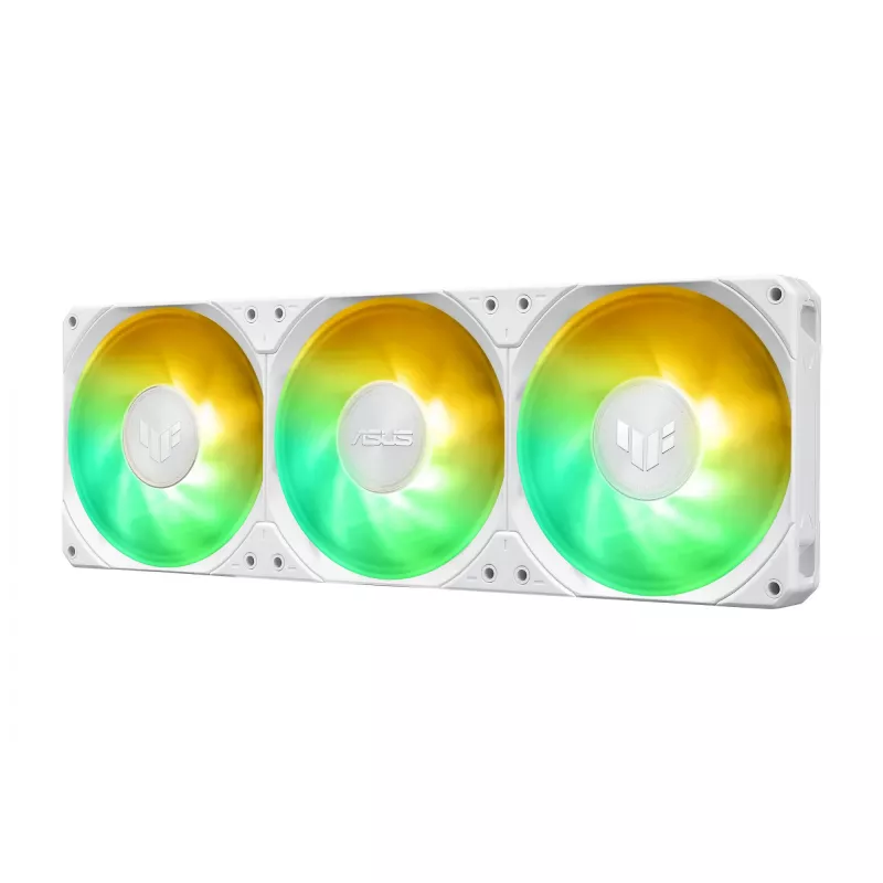 Universāls šķidruma dzesētājs ASUS TUF Gaming LC III 360 ARGB LCD balta Edition — 360 mm radiators, 3×120 mm PWM ventilatori, LCD displejs, Balta
