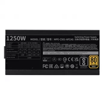 COOLER MASTER Barošanas bloks Mwe 1250 V2 Gold, pilnībā modulārs, 1250W, ATX, melns