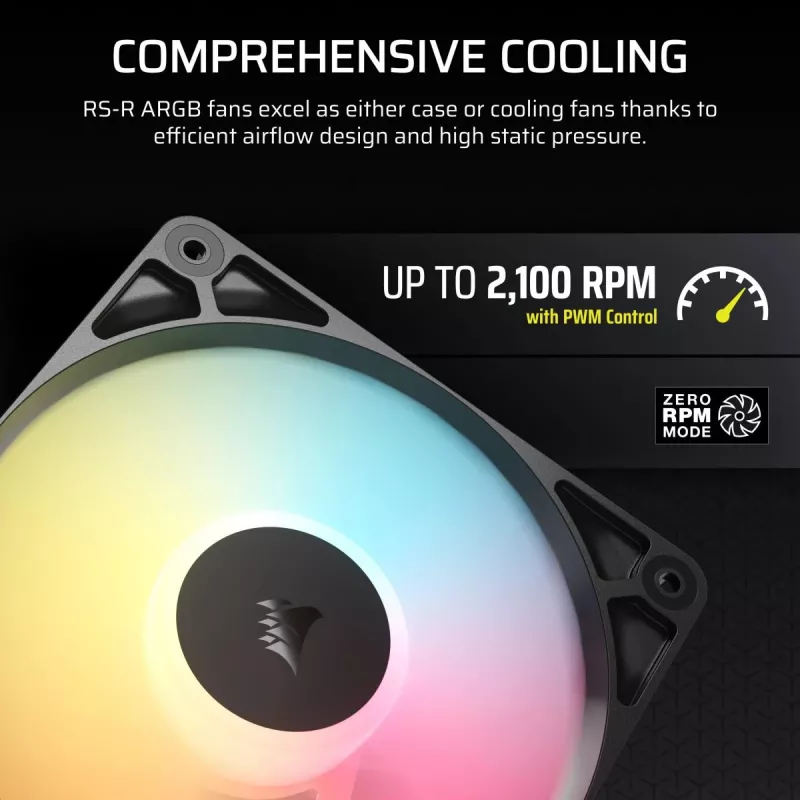Dzesēšanas ventilators CORSAIR RS120-R ARGB 120mm 3-pack, 120 mm, ARGB apgaismojums, 3 ventilatori