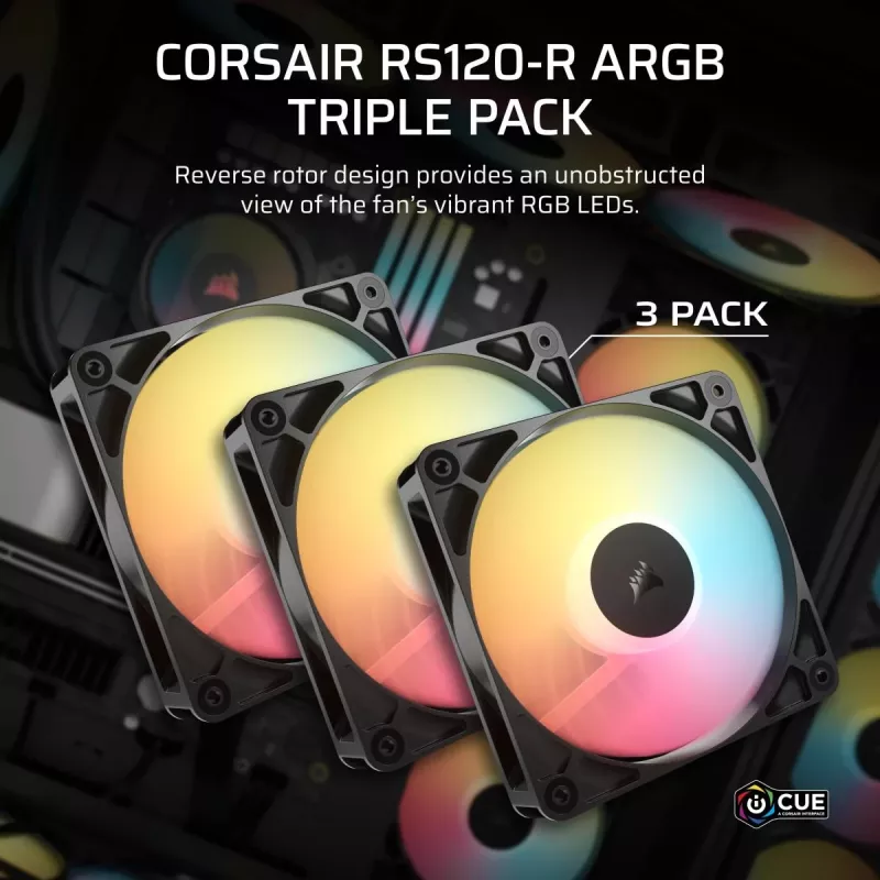 Dzesēšanas ventilators CORSAIR RS120-R ARGB 120mm 3-pack, 120 mm, ARGB apgaismojums, 3 ventilatori
