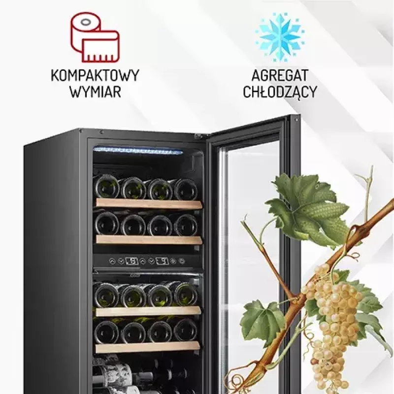 Termoelektriskais vīna dzesētājs Adler AD 8080, brīvi stāvošs melns, 24 pudeles, 2 zonas, 60 L, skārienvadība