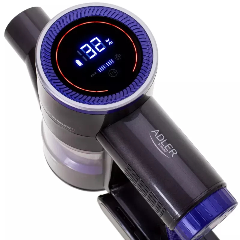 Bezvada putekļsūcējs Adler AD 7061 Allergy-friendly PRO — 22,2 V akumulators, 30 min darbības laiks, 0,8 l bezmaisa putekļu tvertne, EPA12/HEPA13 filtrācija, 350 W maks., melns