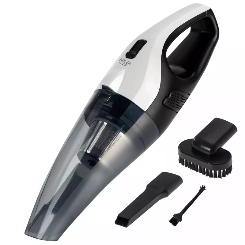 Auto putekļsūcējs Adler AD 7059 — 12 V, 5500 Pa sūkšanas jauda, 3600 mAh akumulators, 0,45 L putekļu tvertne bez maisiņa, mazgājams filtrs, 5 m vads, 610 g