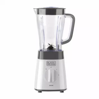 Galda blenderis Melns & Decker BXJB500E — 1,5 L stikla trauks, 500 W, 2 ātrumi, pulsa režīms, ledus smalcināšana