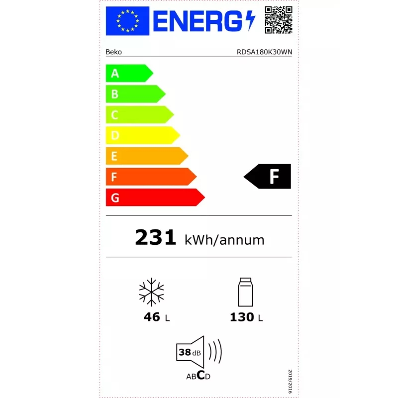 Beko RDSA180K30WN ledusskapis ar saldētavu, brīvstāvošs, 176 L, balts
