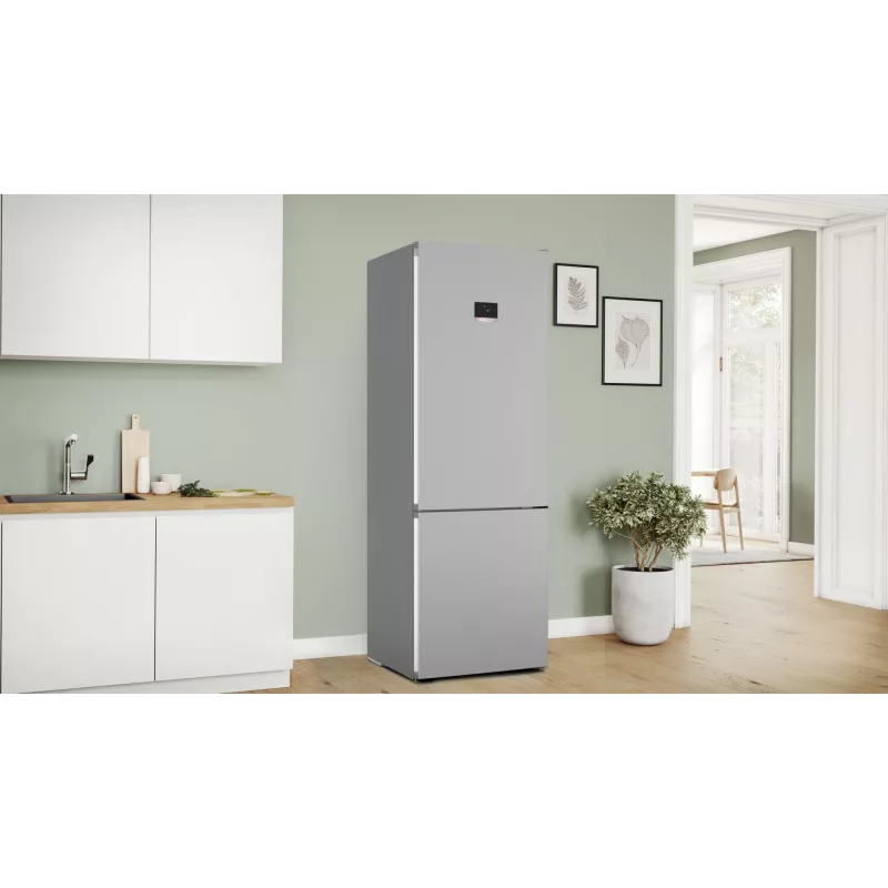 Brīvi stāvošs ledusskapis-saldētājs Bosch Serie 4 KGN497LDF — 440 L kopējā tilpumā, 311 L ledusskapis + 129 L saldētava, NoFrost, LED displejs, Nerūsējošais tērauds