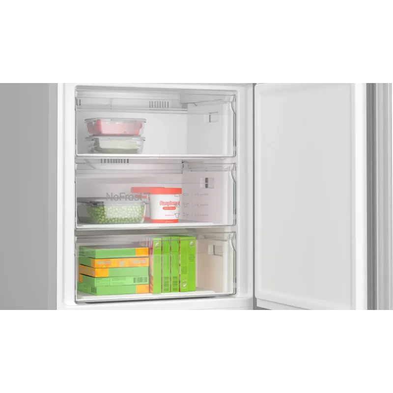 Brīvi stāvošs ledusskapis-saldētājs Bosch Serie 4 KGN497LDF — 440 L kopējā tilpumā, 311 L ledusskapis + 129 L saldētava, NoFrost, LED displejs, Nerūsējošais tērauds