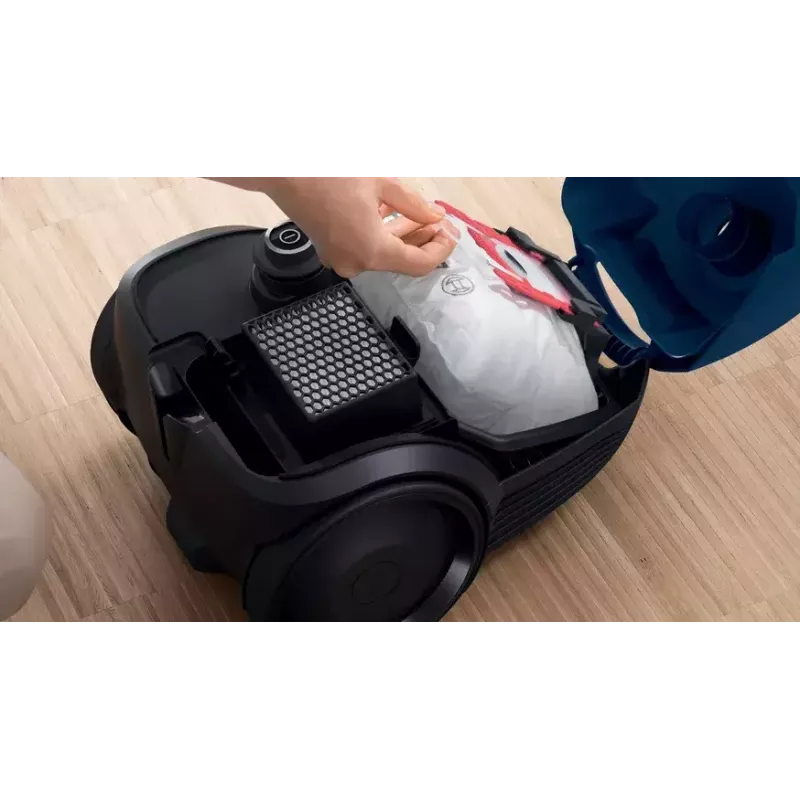 Cilindriskais putekļsūcējs Bosch Serie 2 BGBS2BU1T — 850 W, 3,5 L putekļu maiss, 8 m darbības rādiuss, zils