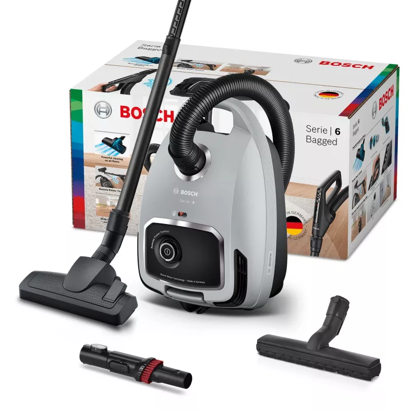 Bosch Serie 6 BGB6X330 putekļu sūcējs — 600 W, HEPA 13, 4 L putekļu maiss, cietajiem grīdas segumiem un paklājiem, 6 kg, pelēks/melns