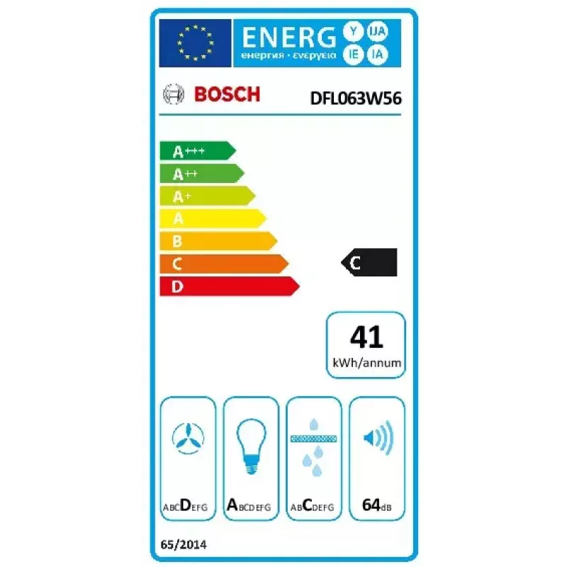 Daļēji iebūvēts tvaika nosūcējs Bosch DFL063W56 — izvelkams, 598×290×203 mm, 328 m³/h, alumīnija filtrs, recirkulācijas