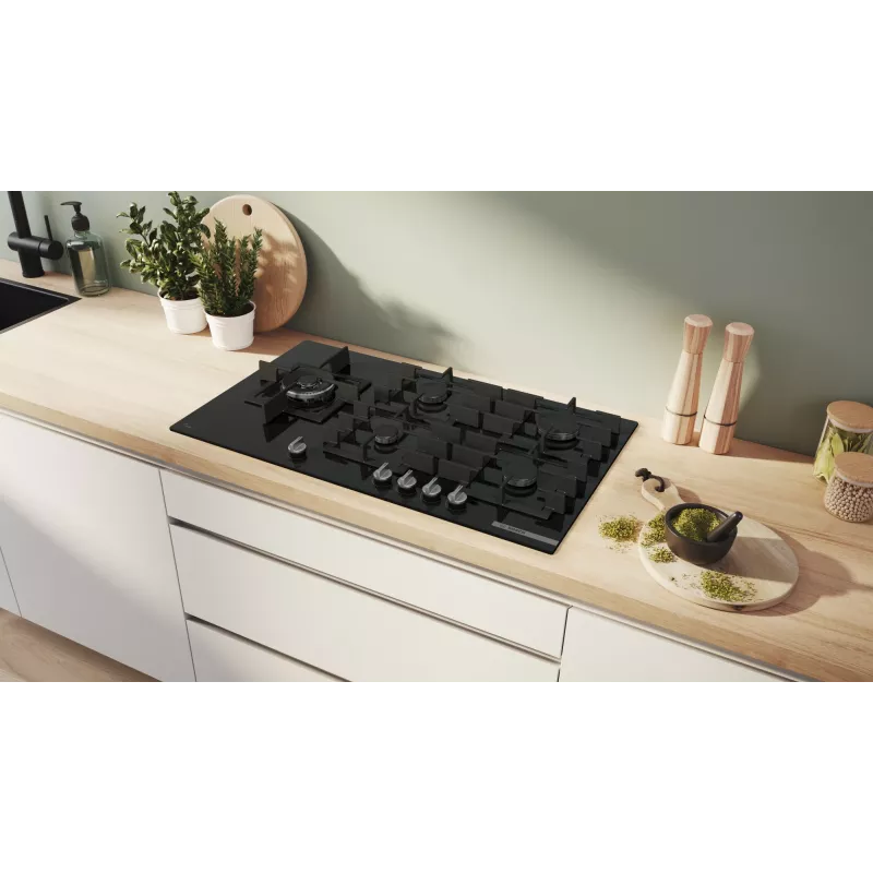 Bosch Serie 6 PPM9A6I40 plīts virsma Melna Iebūvējama 90 cm Gāzes 5 zonu(-as)