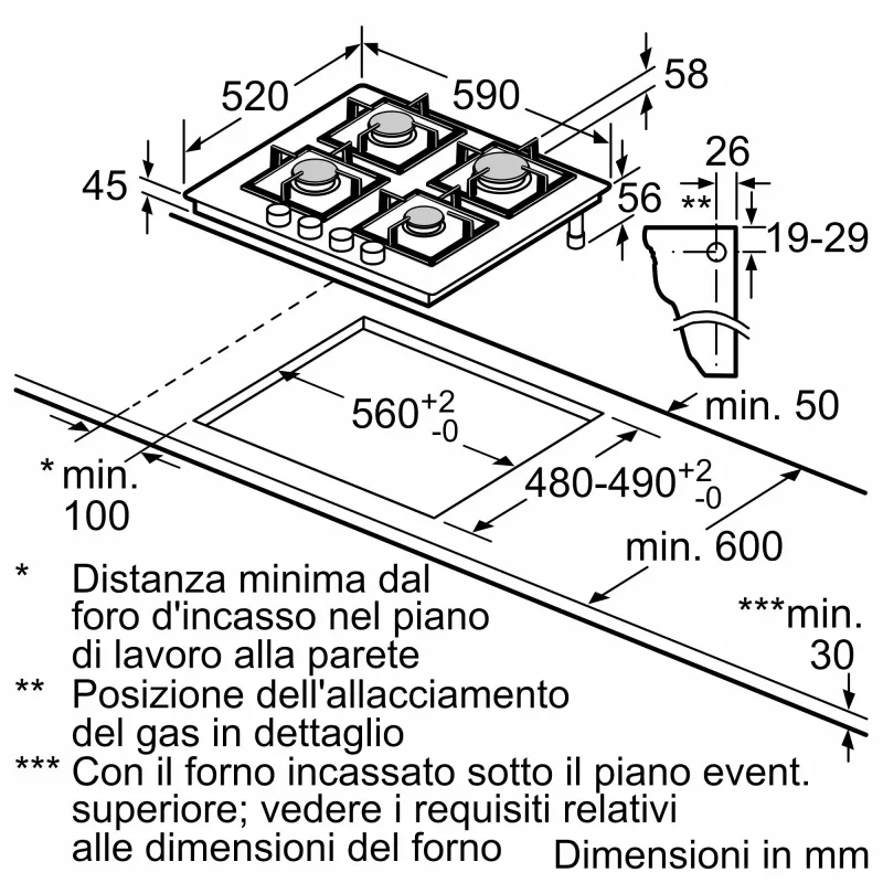 Bosch Serie 4 PNP6B6K40 plīts virsma Melna Iebūvējama 60 cm Gāzes 4 zonas