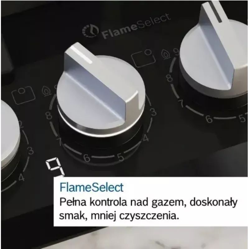 Iebūvējamā gāzes plīts virsma Bosch PCH6A5I90 — 60 cm, nerūsējošais tērauds, 4 gāzes zonas + 1 wok, Flame Select, čuguna pannas balsti