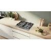 Iebūvējamā gāzes plīts virsma Bosch PCH6A5I90 — 60 cm, nerūsējošais tērauds, 4 gāzes zonas + 1 wok, Flame Select, čuguna pannas balsti