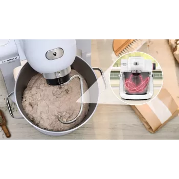 Bosch Serie 6 MUMS6EW22 virtuves kombains, 1600 W, konditorejas komplekts, blendera uzliktnis, balts/nerūsējošā tērauda