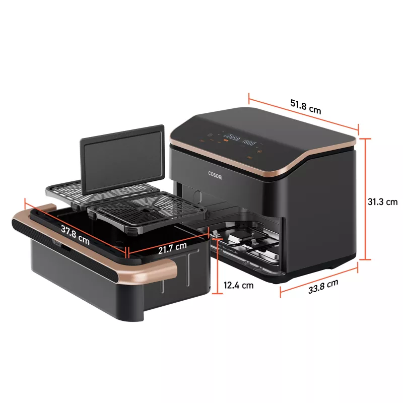 Cosori Dual Blaze Twinfry Chef Edition Dubultā 10 L brīvstāvoša 2800 W karstā gaisa fritieris Tumši pelēks, Rožu zelts