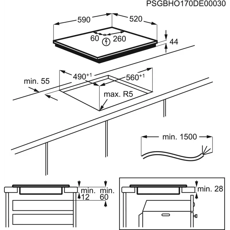 Electrolux EIS62443 Melns Built-in 60 cm Zone induction hob 4 zone(s)