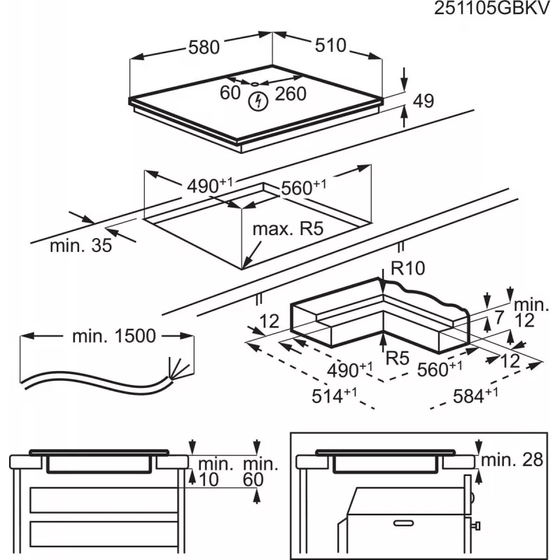 Electrolux Serie 700 EIS62453IZ Melns Built-in 60 cm Zone induction hob 4 zone(s)