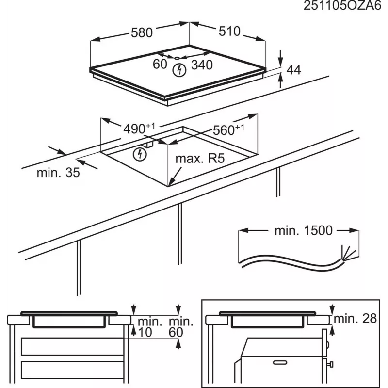 Electrolux Serie 700 EIS62453IZ Melns Built-in 60 cm Zone induction hob 4 zone(s)