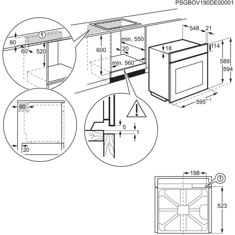 Electrolux EOF4P56X 72 L Melns, nerūsējošais tērauds