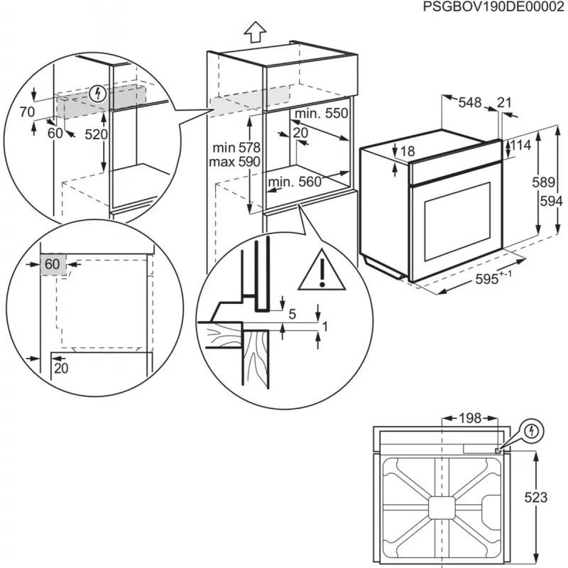 Electrolux EOF4P56X 72 L Melns, nerūsējošais tērauds