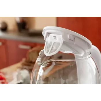 Elektriskā tējkanna Eldom C510B 1,7 L 2200 W Balta — stikla un plastmasas korpuss, poga vākam, bezvada 360° pamatne