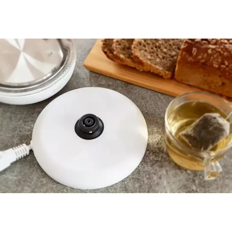 Elektriskā tējkanna Eldom C510B 1,7 L 2200 W Balta — stikla un plastmasas korpuss, poga vākam, bezvada 360° pamatne