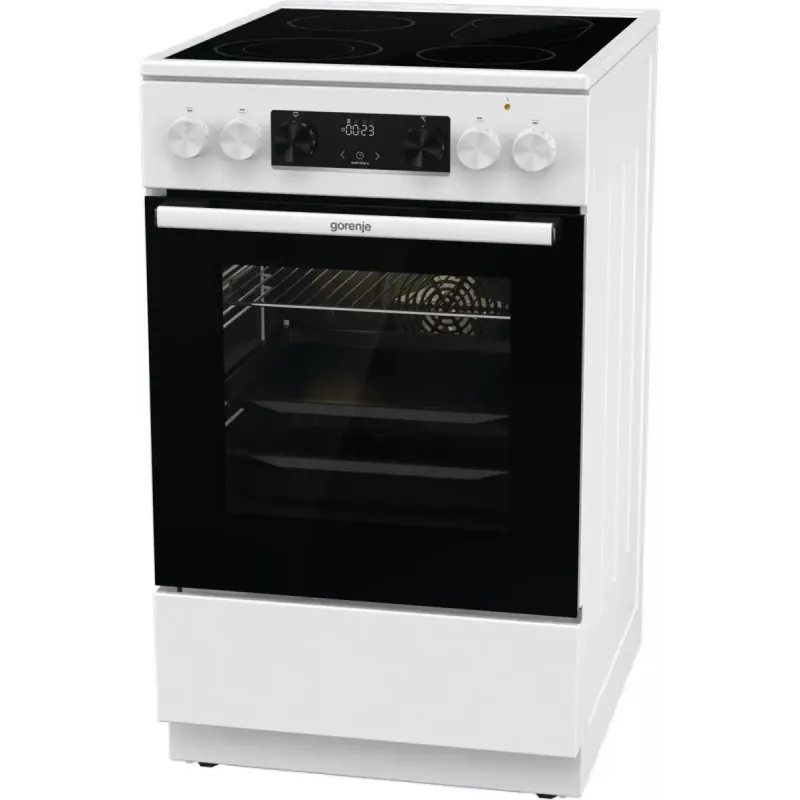 Brīvi stāvoša plīts Gorenje GECS5C70WA Elektriskā spirāļu plīts virsma, 4 zonas, balta, cepeškrāsns 70 L, grozāmās vadības ierīces, LED displejs