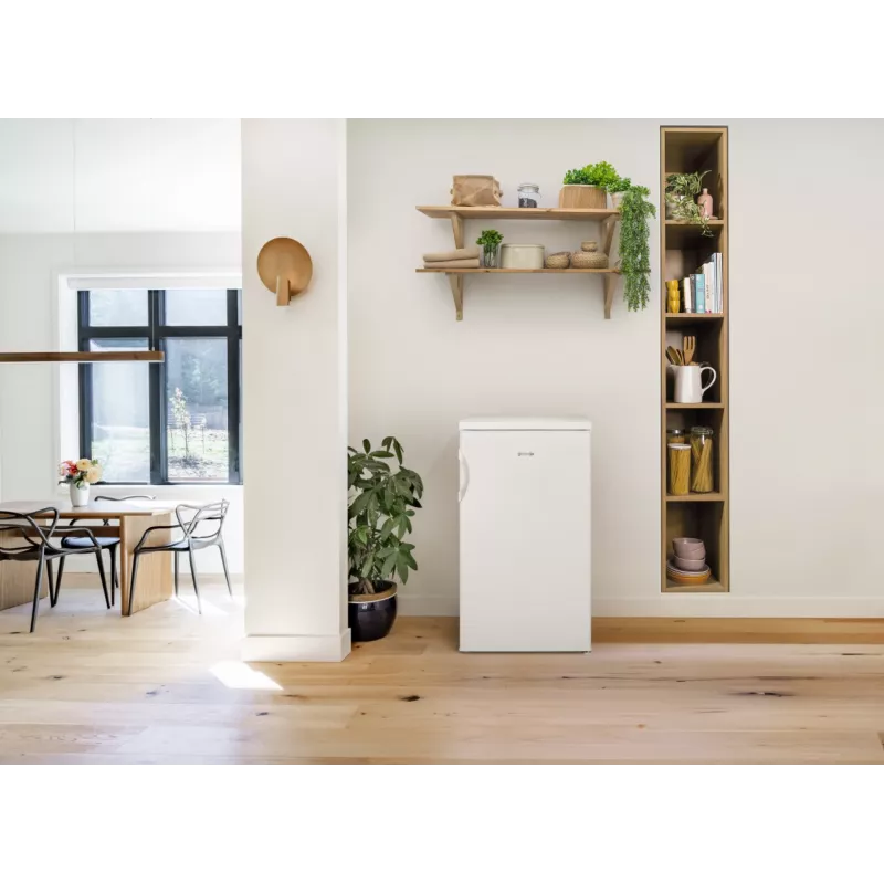 Brīvi stāvošs ledusskapis Gorenje R492PW — 133 L, balts, atveramas durvis, LED apgaismojums, rotējoša vadība