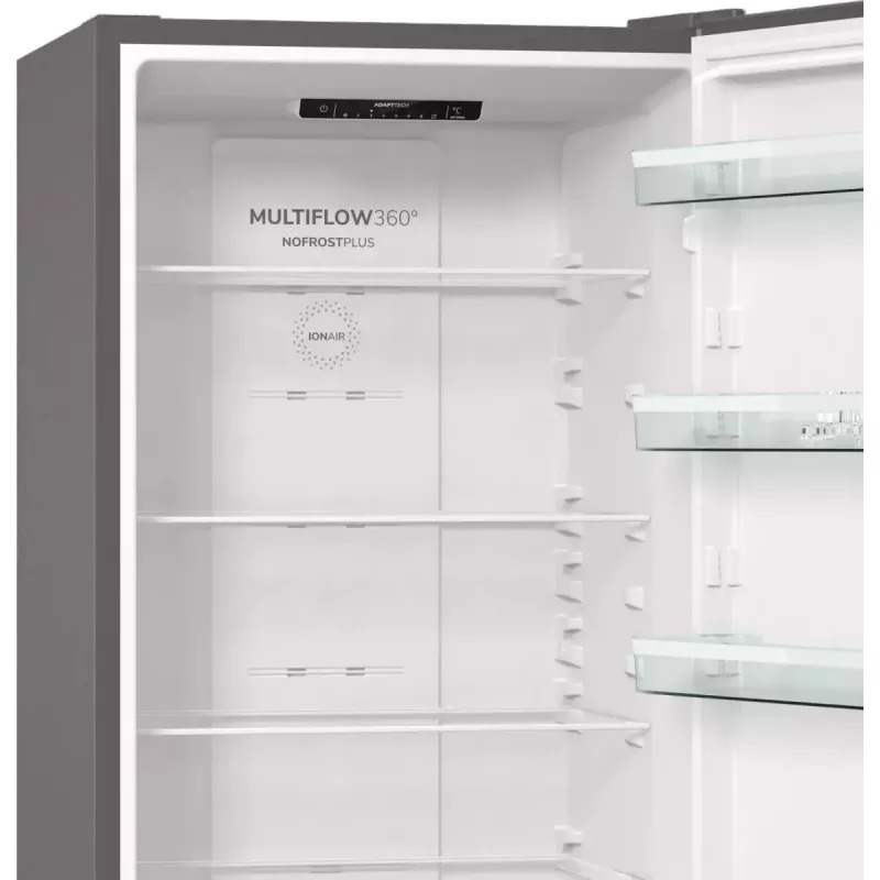 Brīvi stāvošs ledusskapis-saldētājs Gorenje NRK6202EXL4, kopējais tilpums 331 L (Ledusskapis 235 L / Saldētājs 96 L), nerūsējošais tērauds, LED displejs