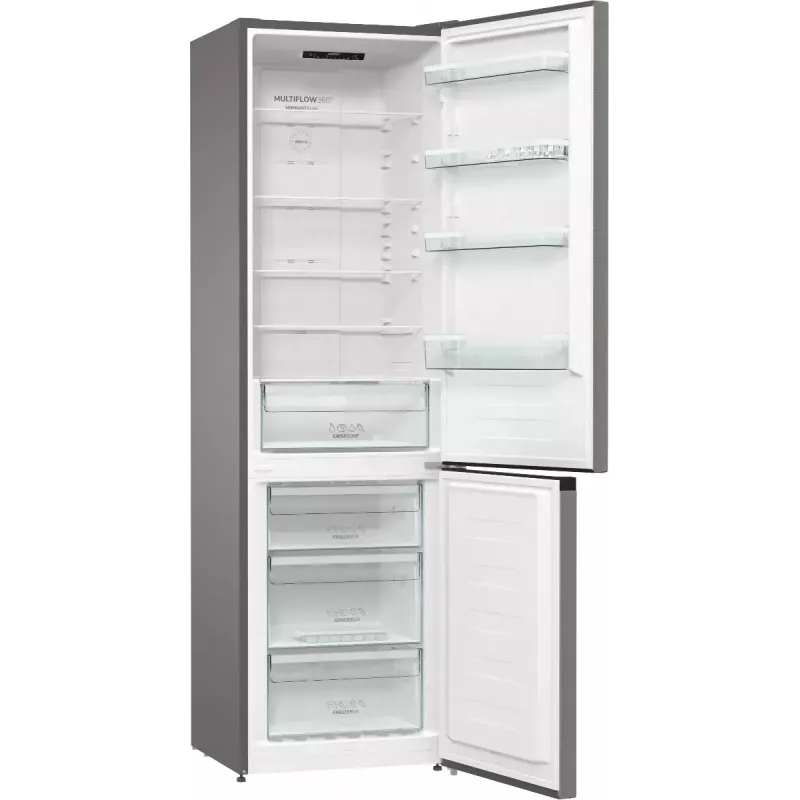 Brīvi stāvošs ledusskapis-saldētājs Gorenje NRK6202EXL4, kopējais tilpums 331 L (Ledusskapis 235 L / Saldētājs 96 L), nerūsējošais tērauds, LED displejs