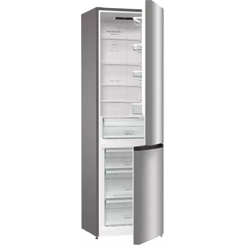 Brīvi stāvošs ledusskapis-saldētājs Gorenje NRK6202EXL4, kopējais tilpums 331 L (Ledusskapis 235 L / Saldētājs 96 L), nerūsējošais tērauds, LED displejs