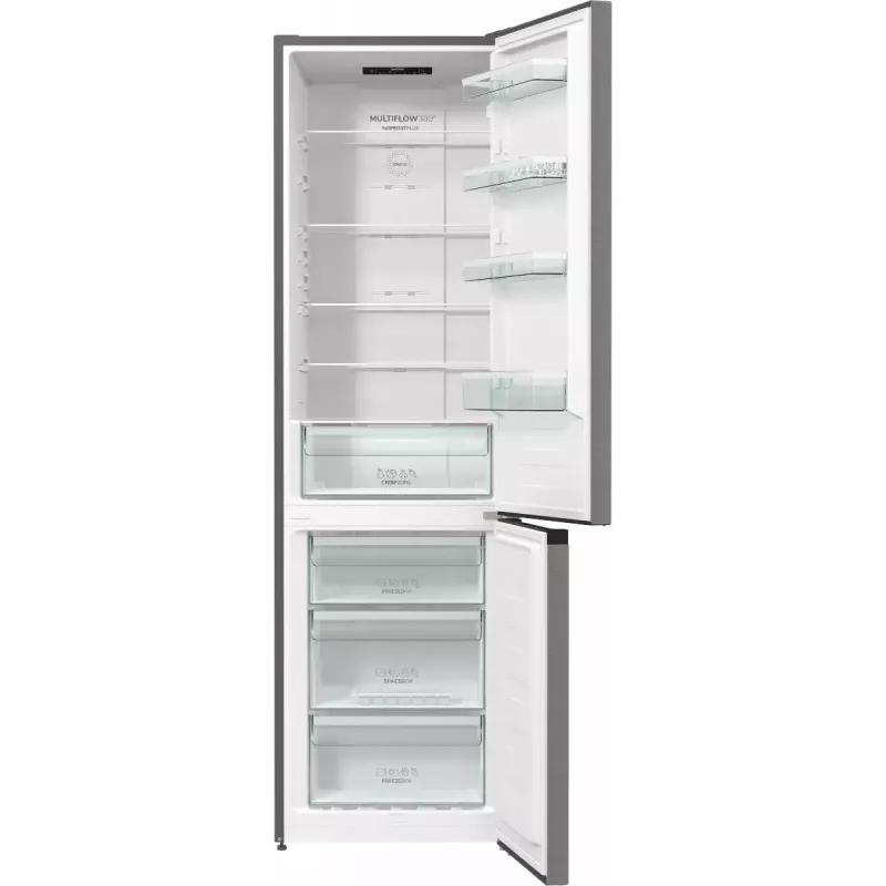 Brīvi stāvošs ledusskapis-saldētājs Gorenje NRK6202EXL4, kopējais tilpums 331 L (Ledusskapis 235 L / Saldētājs 96 L), nerūsējošais tērauds, LED displejs