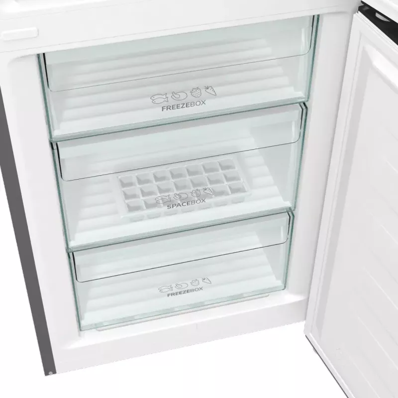 Brīvi stāvošs ledusskapis-saldētājs Gorenje NRK6202EXL4, kopējais tilpums 331 L (Ledusskapis 235 L / Saldētājs 96 L), nerūsējošais tērauds, LED displejs