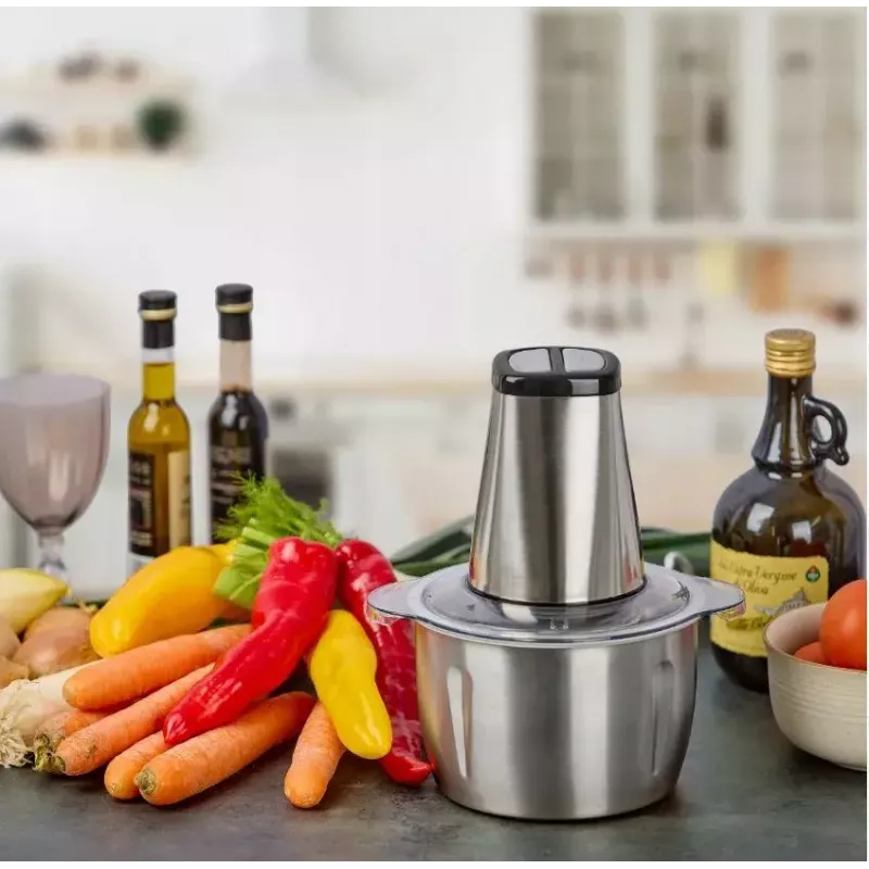 Elektriskais smalcinātājs HEINRICH'S HMZ 8849 — 2 L, 500 W, ledus smalcināšana, dārzeņu un augļu griezējs, pelēks