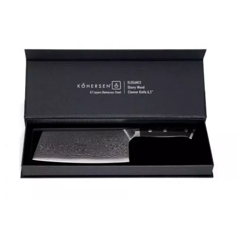 Cleaver KOHERSEN Elegance Ebony Wood Damaska tērauda cirtnis 16,5 cm, 60 HRC, 13 cm rokturis, 335 g