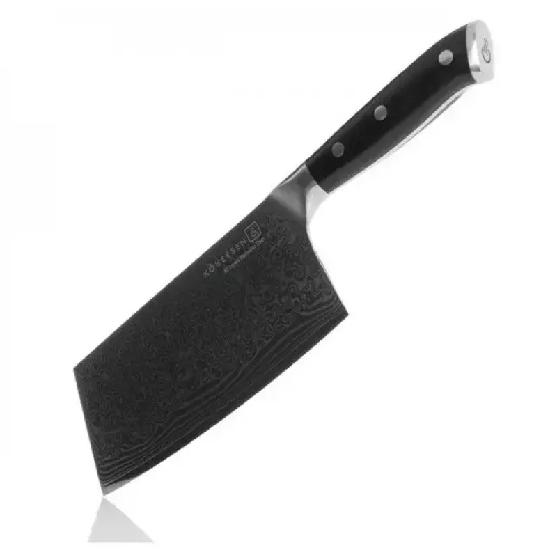 Cleaver KOHERSEN Elegance Ebony Wood Damaska tērauda cirtnis 16,5 cm, 60 HRC, 13 cm rokturis, 335 g