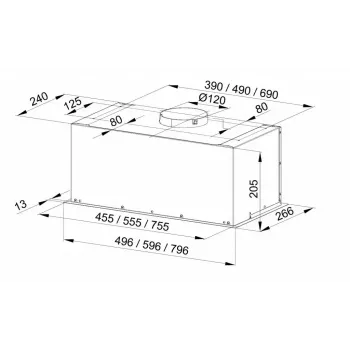 Iebūvējams zemskapja virtuves tvaika nosūcējs MAAN Fiugi 2 60, 600 mm, maks. nosūce 310 m³/h, ogles filtrs, tērauds, balts