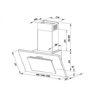 Sienas nosūcējs MAAN Vertical P 2 60, 600 mm, alumīnija tauku filtrs, 3 ātrumi, 310 m³/h