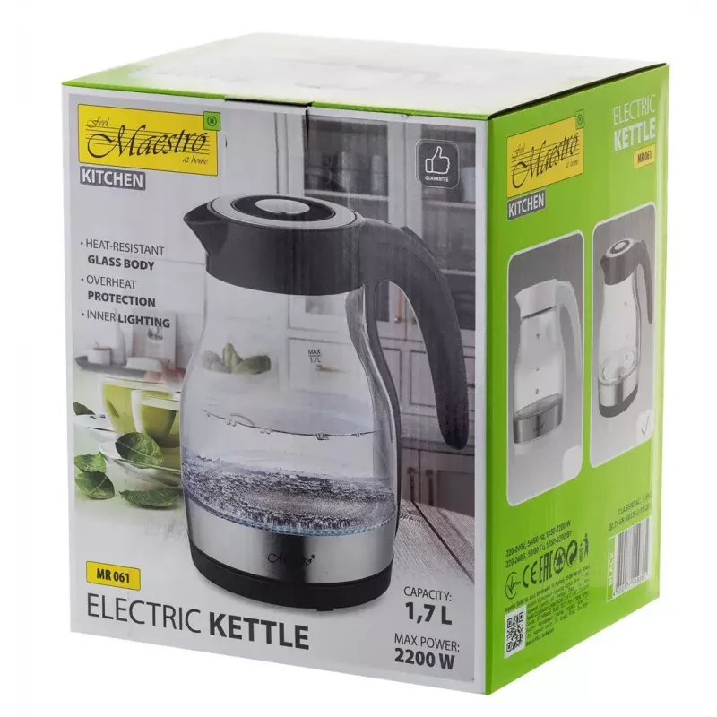 Elektriskā tējkanna Maestro 1,7L 2200W Melna