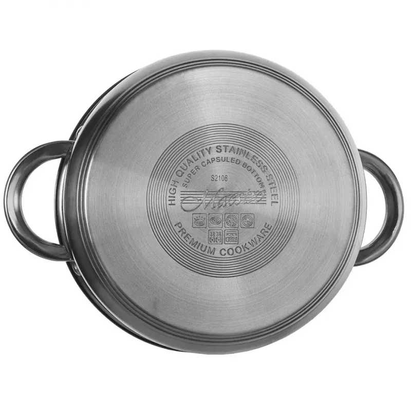 Trauku komplekts Maestro MR-2021 — 9 daļas, nerūsējošais tērauds, piemērots indukcijai, sienu biezums 0,6 mm, vāki iekļauti