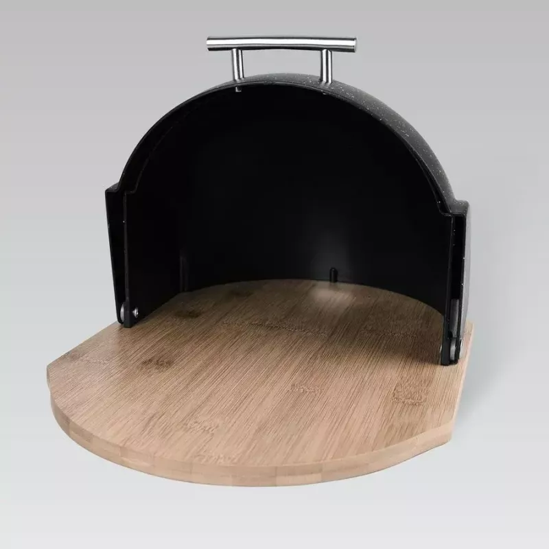 Maizes kaste Maestro MR-1678G-Melns — ovāla maizes uzglabāšanas kaste, plastmasas ar bambusa vāku, 350×200×250 mm