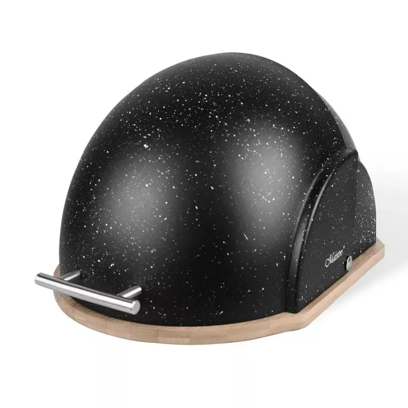 Maizes kaste Maestro MR-1678G-Melns — ovāla maizes uzglabāšanas kaste, plastmasas ar bambusa vāku, 350×200×250 mm