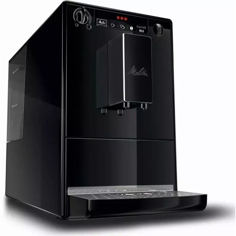 Espresso kafijas automāts MELITTA Caffeo Solo — pilnībā automātisks, 1,2 L ūdens tvertne, iebūvētas kafijas dzirnaviņas, 15 bar, 120 g pupiņu tvertne, melns