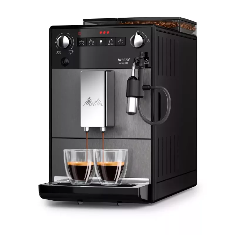 Espresso kafijas automāts MELITTA F270-100 — pilnībā automātisks, 1,5 L ūdens tvertne, 15 bar, iebūvēta dzirnaviņas