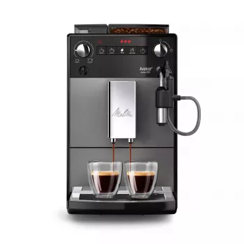 Espresso kafijas automāts MELITTA F270-100 — pilnībā automātisks, 1,5 L ūdens tvertne, 15 bar, iebūvēta dzirnaviņas