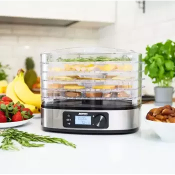 Pārtikas žāvētājs MPM MSG-12 dehidrators, 6 paplātes, 380 W, 35–75 °C, 0,5–36 h taimeris, nerūsējošā tērauda korpuss